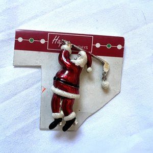 Danecraft Santa Golf Swing Brooch Vintage